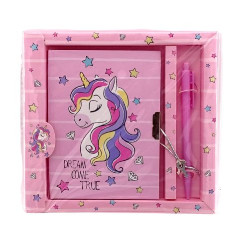 Emlékkönyv szett tollal és lakattal, unikornisos díszítéssel, 19 x 18 cm, 70961