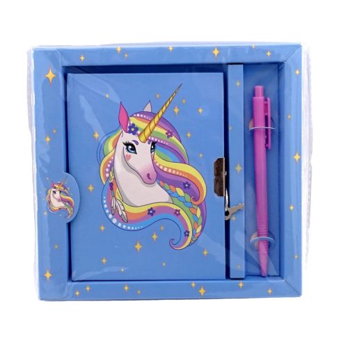 Emlékkönyv szett tollal és lakattal, unikornisos díszítéssel, 19 x 18 cm, 70961