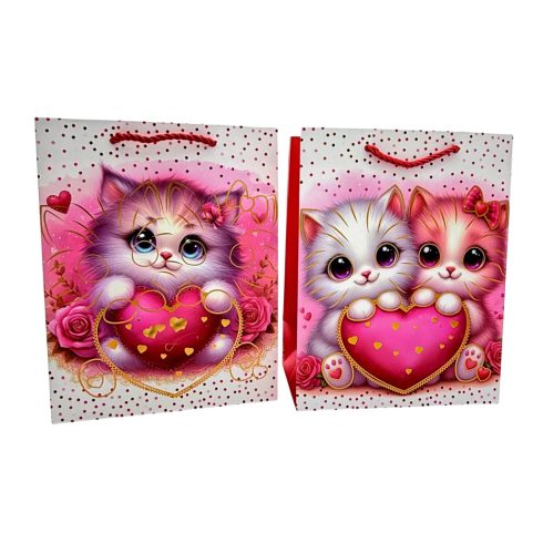 Papírtasak, Valentin cicás, 18 x 23 x 10 cm, 71643