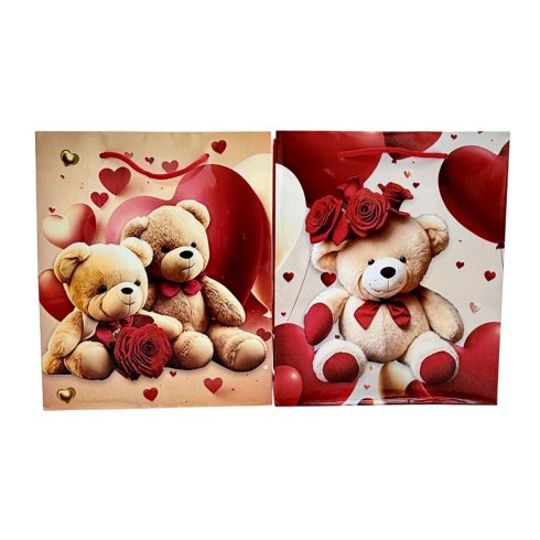 Szíves maci papírtasak, 18 x 21 x 8 cm, 71653