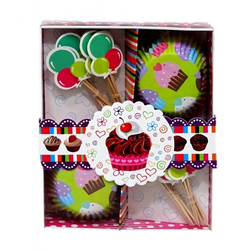 Muffin papír csomag díszekkel - dobozban - 71842