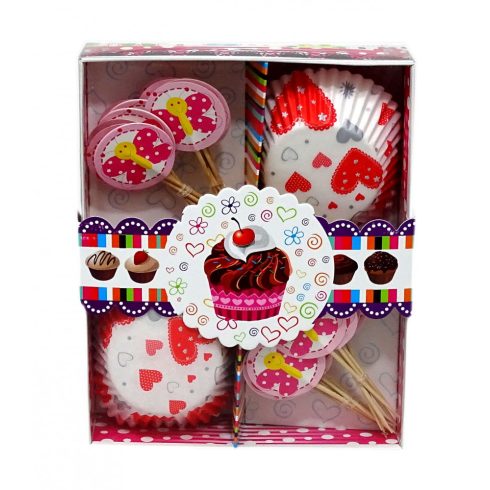 Muffin papír csomag díszekkel - dobozban - 71842