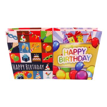 Papírtasak, Happy Birthday feliratos, 18 x 24 x 8 cm, 72177