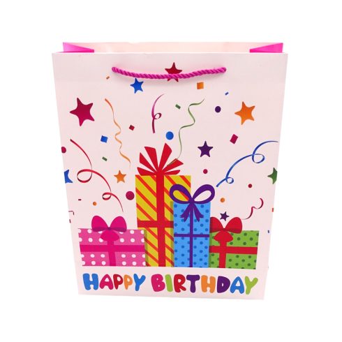 Papírtasak, Happy Birthday feliratos, 26 x 32 x 10 cm, 72178