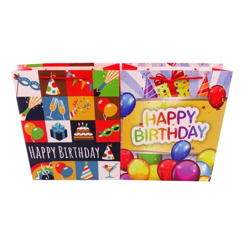 Papírtasak, Happy Birthday feliratos, 26 x 32 x 10 cm, 72178