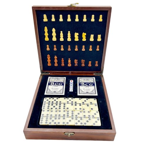 Sakk, kártya, dominó, kockák dobozban - 72365