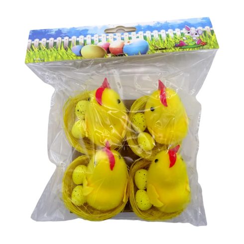 Húsvéti csibe kosárban dekoráció, 4 darabos szett, 72406