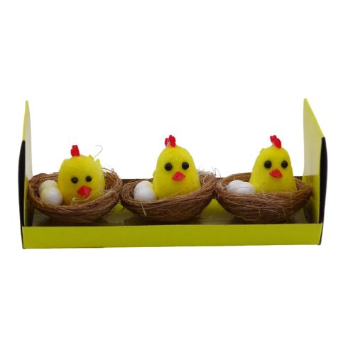 Húsvéti csibe kosárban dekoráció, 3 darabos szett, 72412