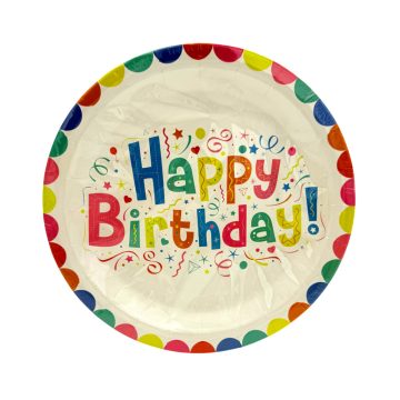   Papírtányér szett, 10 db, 23 cm, Happy Birthday feliratos, 72575