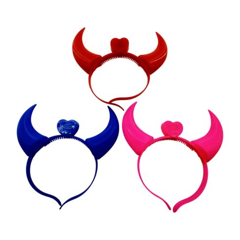 Világító műanyag ördögszarv fejpánt zacskóban, 72586