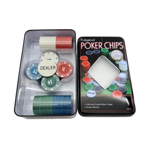 Póker zseton szett fémdobozban, 100 darabos, 72687