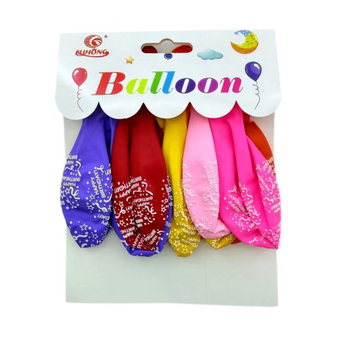 10 darabos lufi csomag, 30 cm, Happy Birthday feliratos, 72839