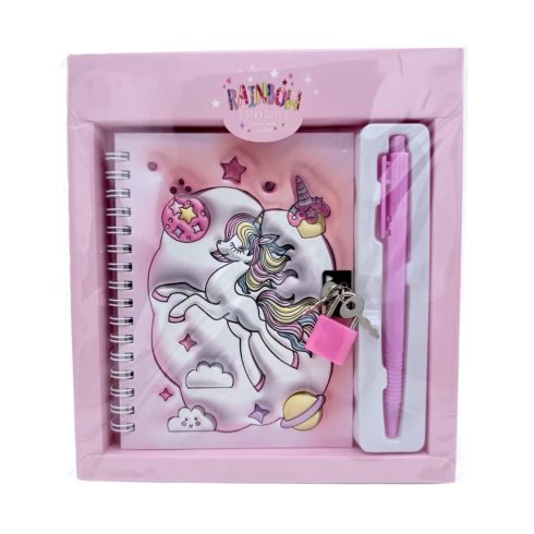 Emlékkönyv + lakat + toll szett, unikornis, 17 x 19 cm, 72884