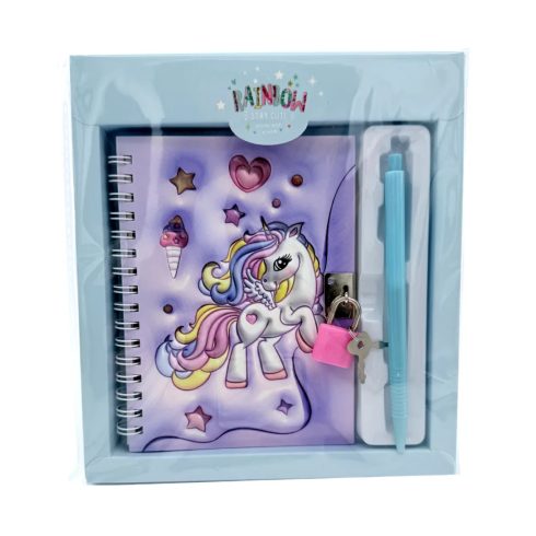 Emlékkönyv + lakat + toll szett, unikornis, 17 x 19 cm, 72884