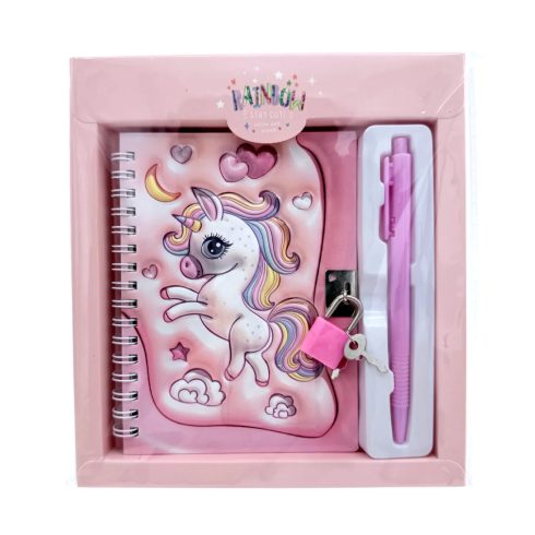 Emlékkönyv + lakat + toll szett, unikornis, 17 x 19 cm, 72884