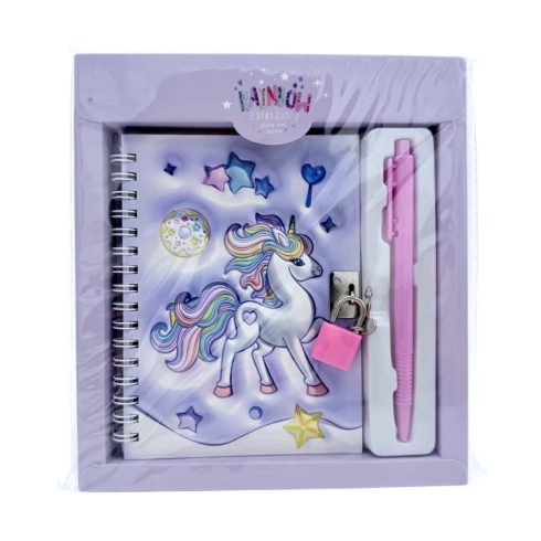 Emlékkönyv + lakat + toll szett, unikornis, 17 x 19 cm, 72884