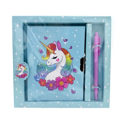 Emlékkönyv + lakat + toll szett, unikornis, 17 x 19 cm, 72885