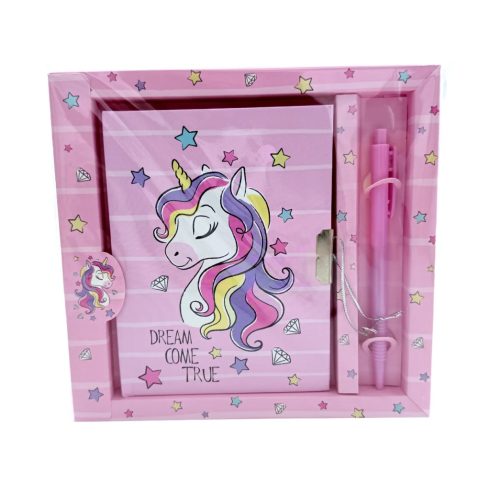 Emlékkönyv + lakat + toll szett, unikornis, 17 x 19 cm, 72885