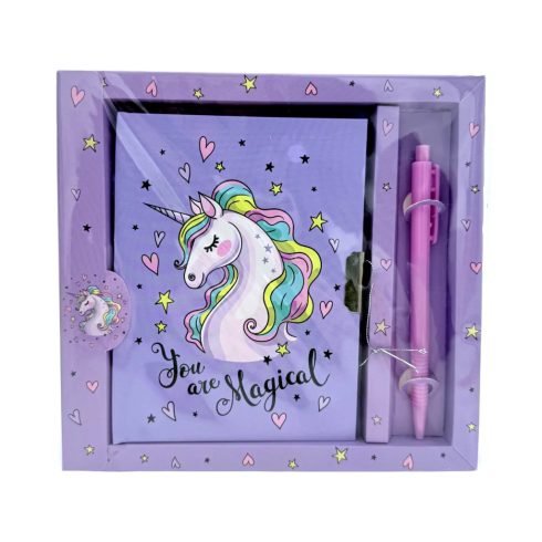 Emlékkönyv + lakat + toll szett, unikornis, 17 x 19 cm, 72885