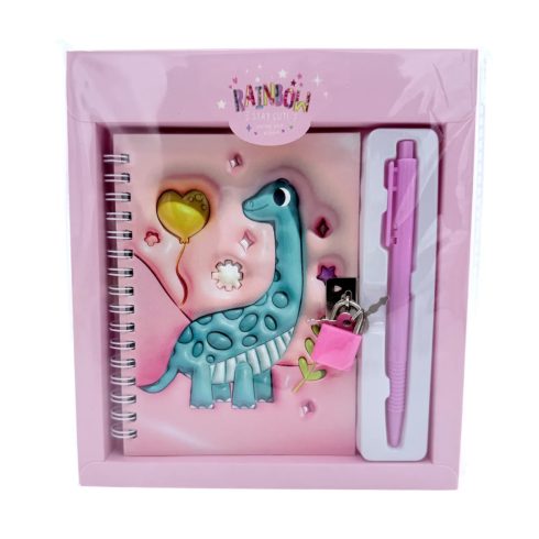 Emlékkönyv + lakat + toll szett, dinó, 17 x 19 cm, 72886