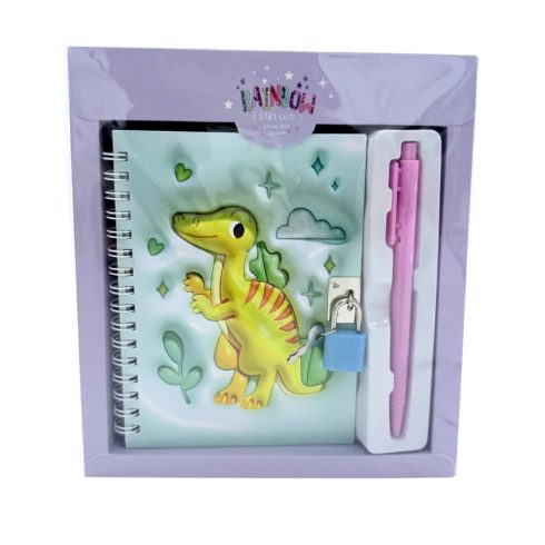 Emlékkönyv + lakat + toll szett, dinó, 17 x 19 cm, 72886