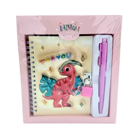 Emlékkönyv + lakat + toll szett, dinó, 17 x 19 cm, 72886