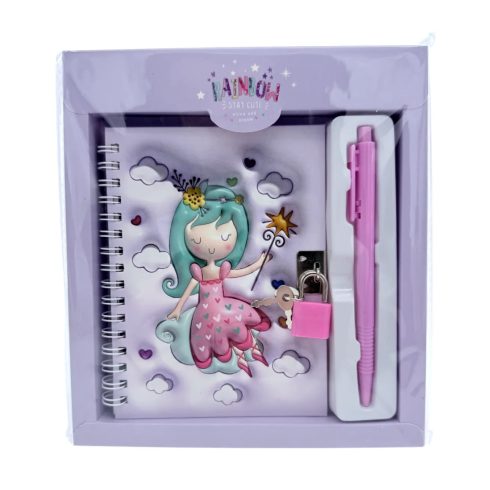 Emlékkönyv + lakat + toll szett, lányos, 17 x 19 cm, 72888