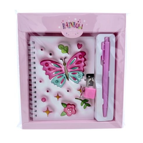 Emlékkönyv + lakat + toll szett, lepkés, 17 x 19 cm, 72889