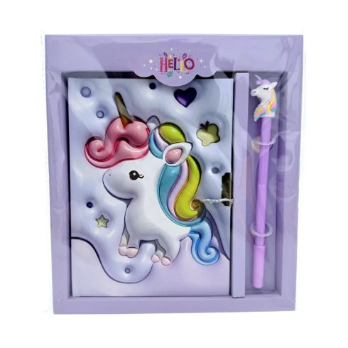 Emlékkönyv + lakat + toll szett, unikornis, 20 x 22 cm, 72890