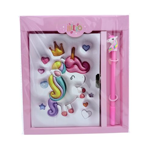 Emlékkönyv + lakat + toll szett, unikornis, 20 x 22 cm, 72890