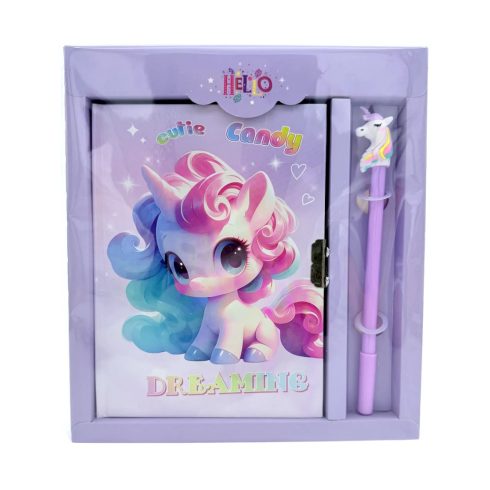 Emlékkönyv + lakat + toll szett, unikornis, 20 x 22 cm, 72891