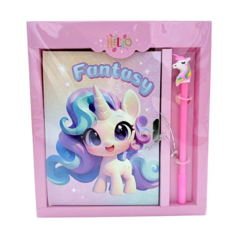 Emlékkönyv + lakat + toll szett, unikornis, 20 x 22 cm, 72891