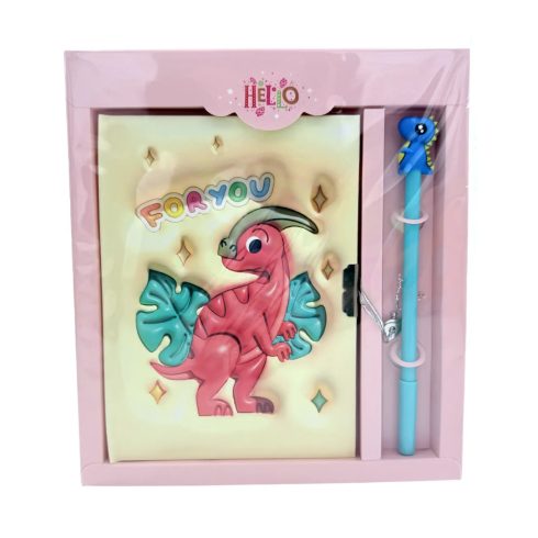 Emlékkönyv + lakat + toll szett, dinó, 20 x 22 cm, 72892