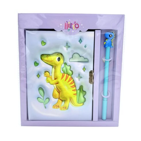 Emlékkönyv + lakat + toll szett, dinó, 20 x 22 cm, 72892