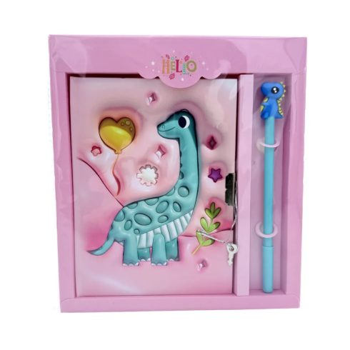 Emlékkönyv + lakat + toll szett, dinó, 20 x 22 cm, 72892