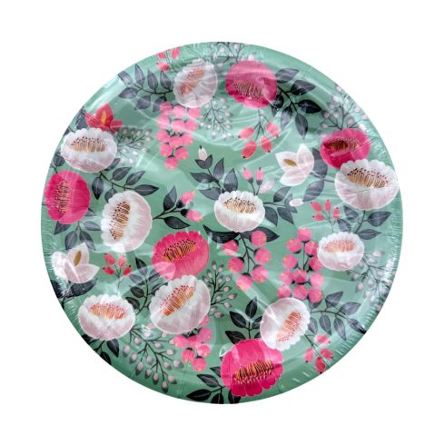 Papírtányér szett, 10 db, 23 cm, virágos, 72904