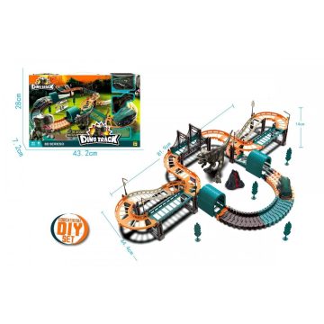 Dinós autópálya építő szett dobozban - elemes - 90139